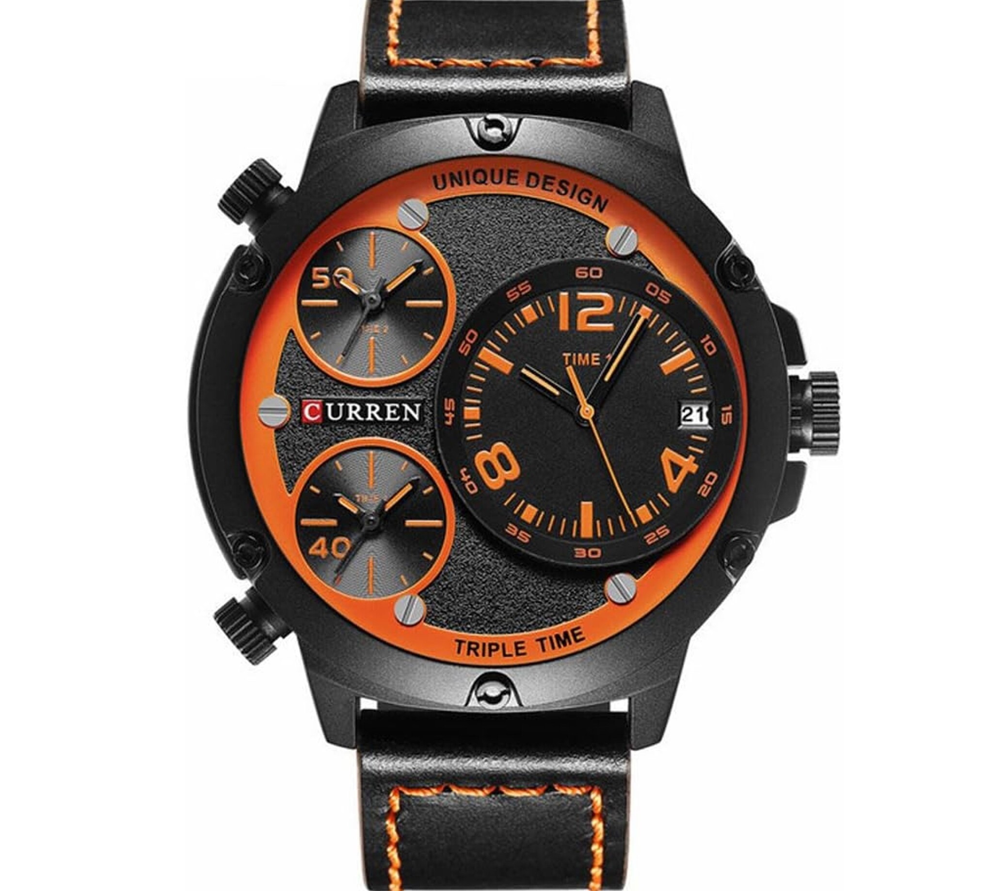 Curren Analoog heren horloge Curren met zwart oranje plaat en band