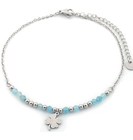 Sazou Jewels Enkelbandje Stainless Steel | Klaver | Licht Blauw