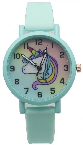 Kids Only Turquoise groen analoog quartz kinderhorloge met een Unicorn afbeelding