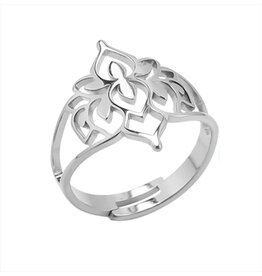 Ring | Lotus | Stainless Steel | Zilver | Verstelbaar