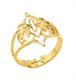 Verstelbare Stainless Steel Gold Lotus ring