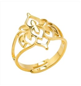 Ring | Lotus | Stainless Steel | Gold | Verstelbaar