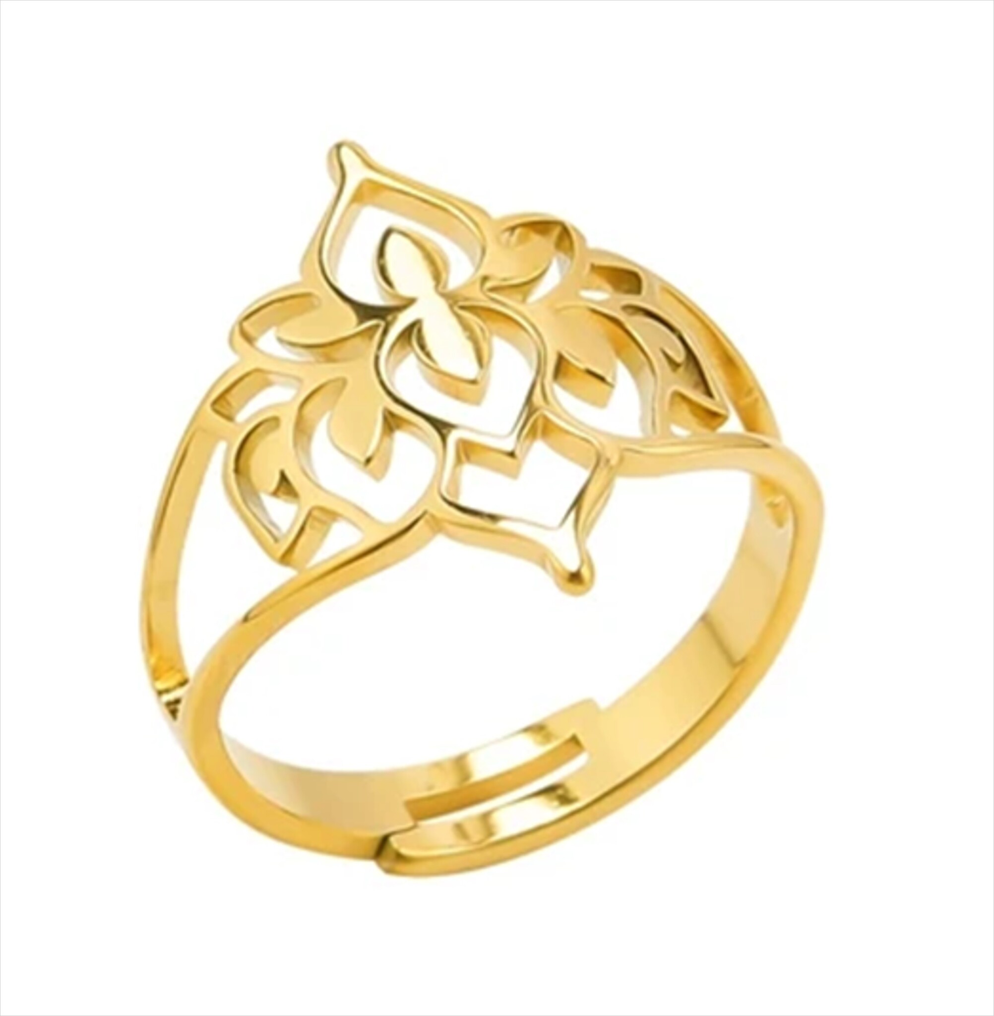 Verstelbare Stainless Steel Gold Lotus ring
