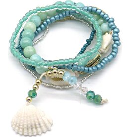 Armbanden set | Turquoise | Elastisch | Schelp | Goud | Zilver