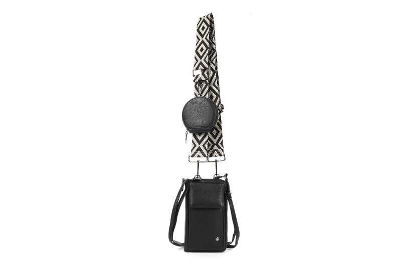 Zwart crossbody,-  telefoontasje en portemonnee ineen