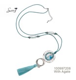 Sweet7 Lange turquoise koord ketting met kralen en elementen en een tassel