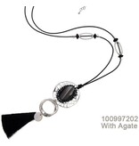 Sweet7 Lange zwarte koord ketting met kralen en elementen en een tassel