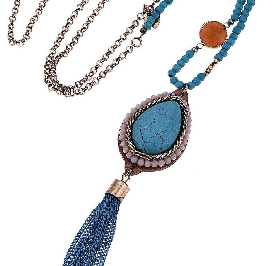 Sweet7 Ibiza ketting met turquoise amulet en tassels