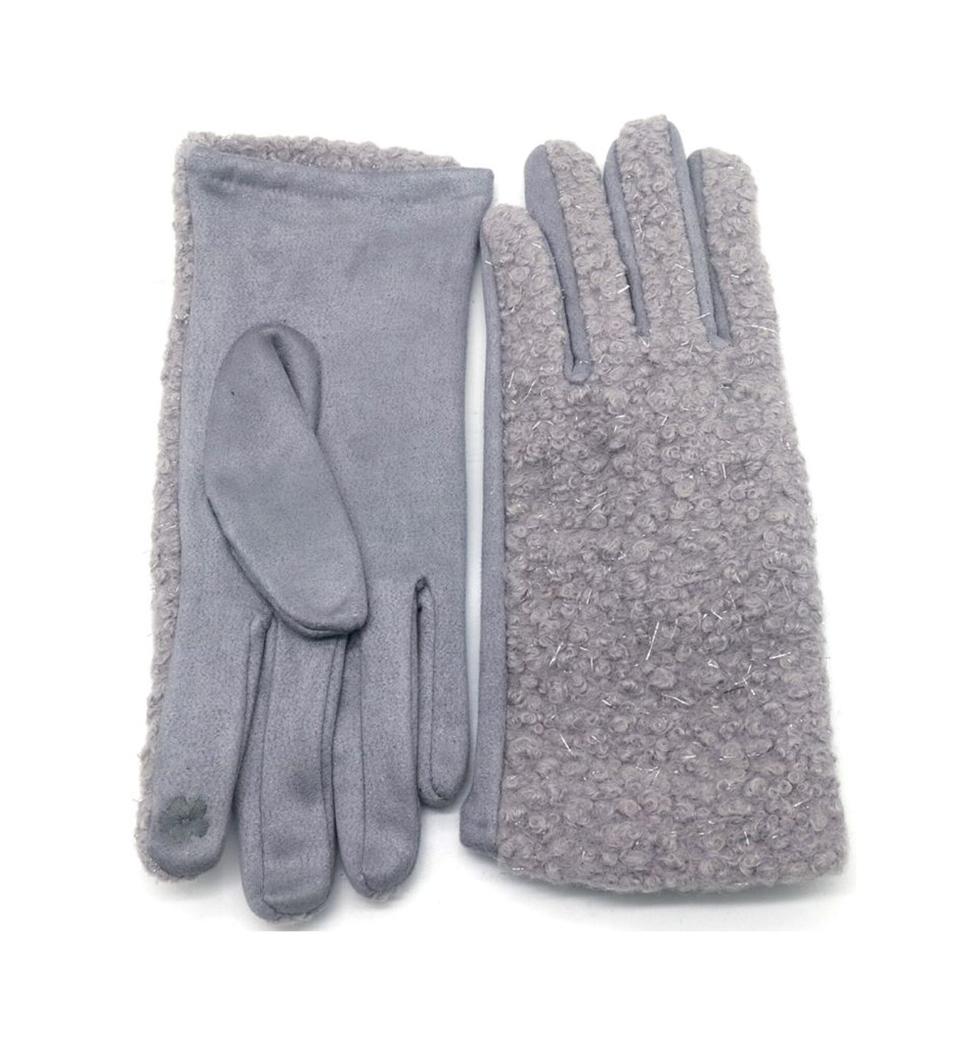 Musthaves Grijze teddy dames handschoenen met glitters