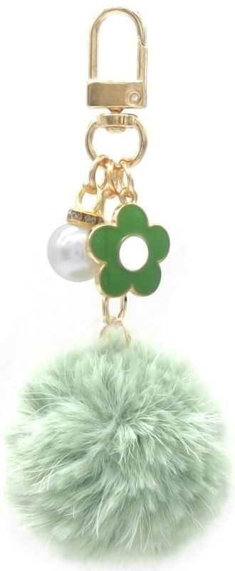 Tas sleutelhanger met fluffy bol en een klaver en parel