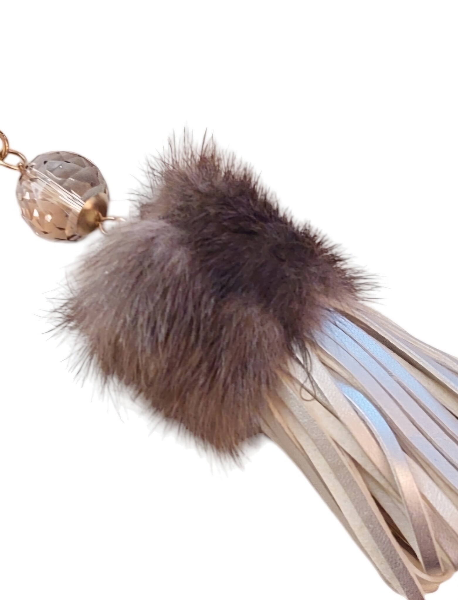 Tas,- Sleutelhanger Fancy  zilver en Fak Fur bruin