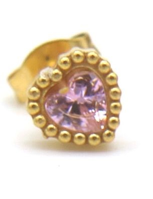 Musthaves Stainless Steel hart oorbellen met een roze steentje