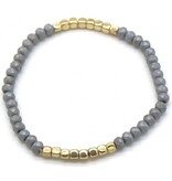 Musthaves Elastische armband met grijze en gouden kraaltjes