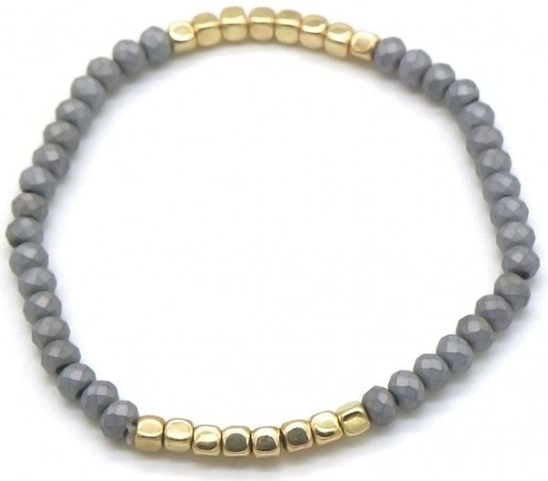 Musthaves Elastische armband met grijze en gouden kraaltjes