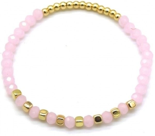 Musthaves Elastische armband met roze en gouden kraaltjes