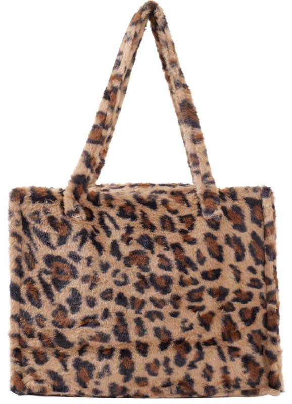 Fluffy faux fur shopper met luipaard print