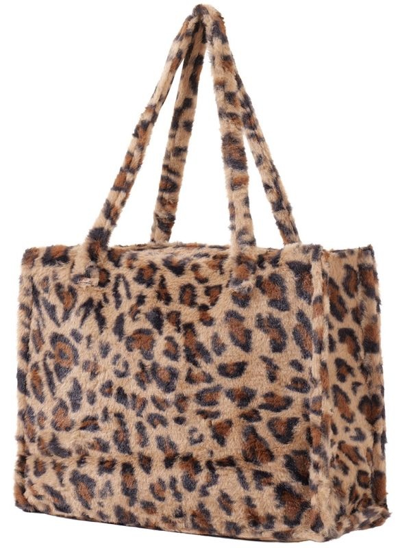 Fluffy faux fur shopper met luipaard print