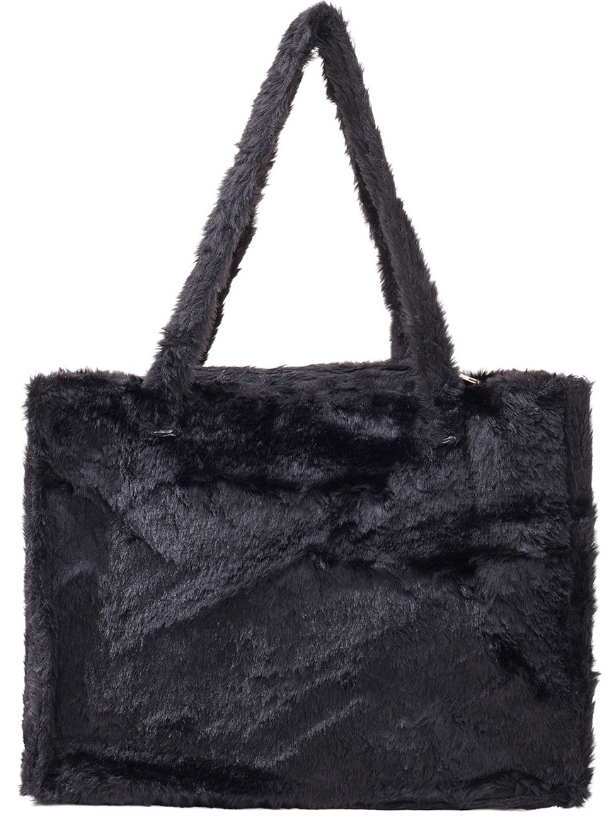 Zwarte fluffy faux fur tas