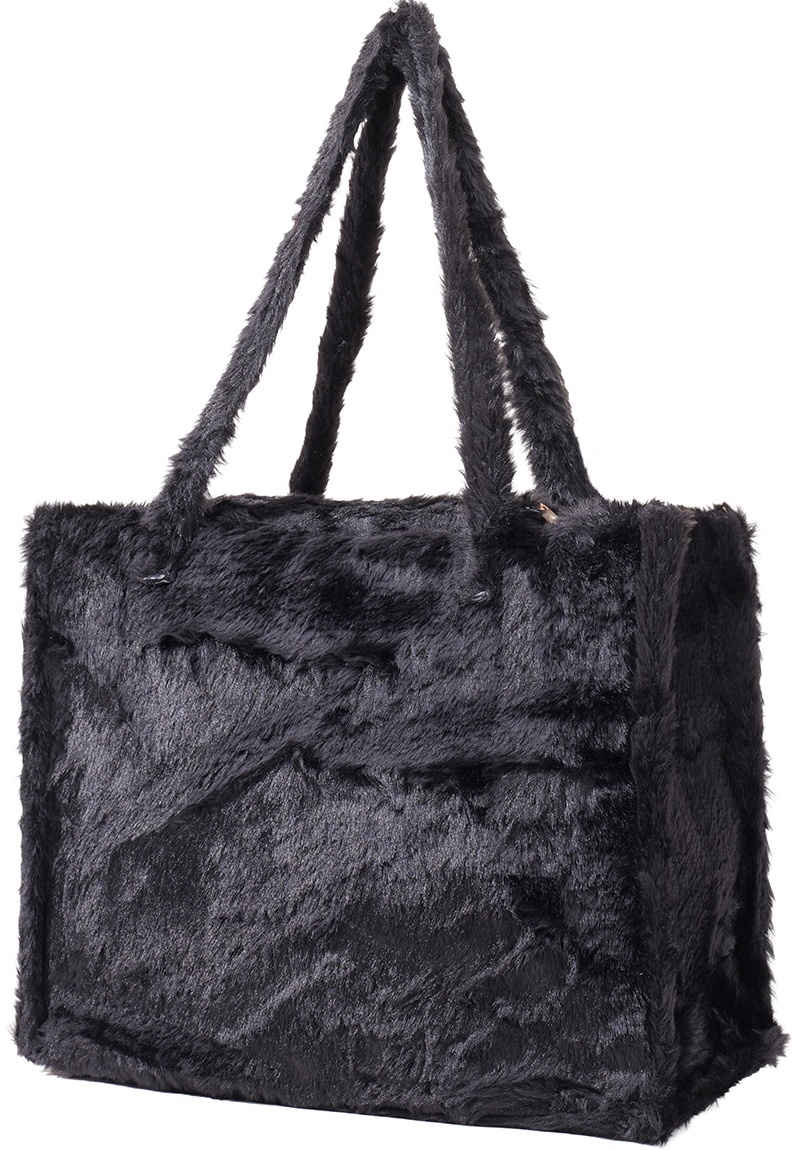 Zwarte fluffy faux fur tas