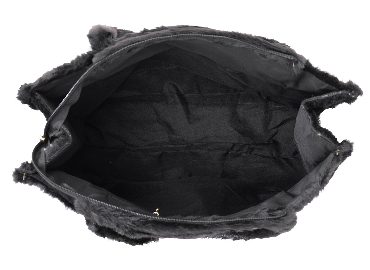 Zwarte fluffy faux fur tas