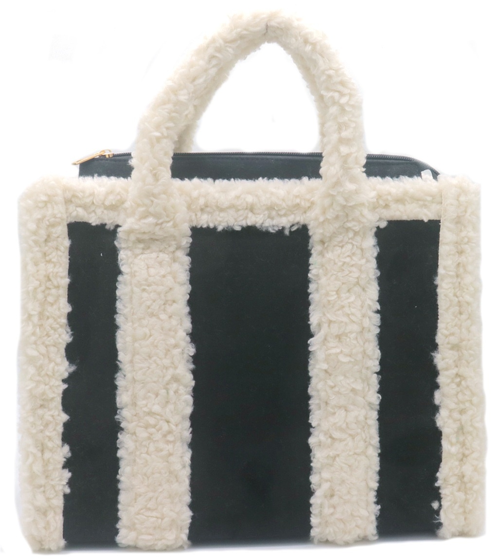 Zwarte faux fur shopper met teddy elementen