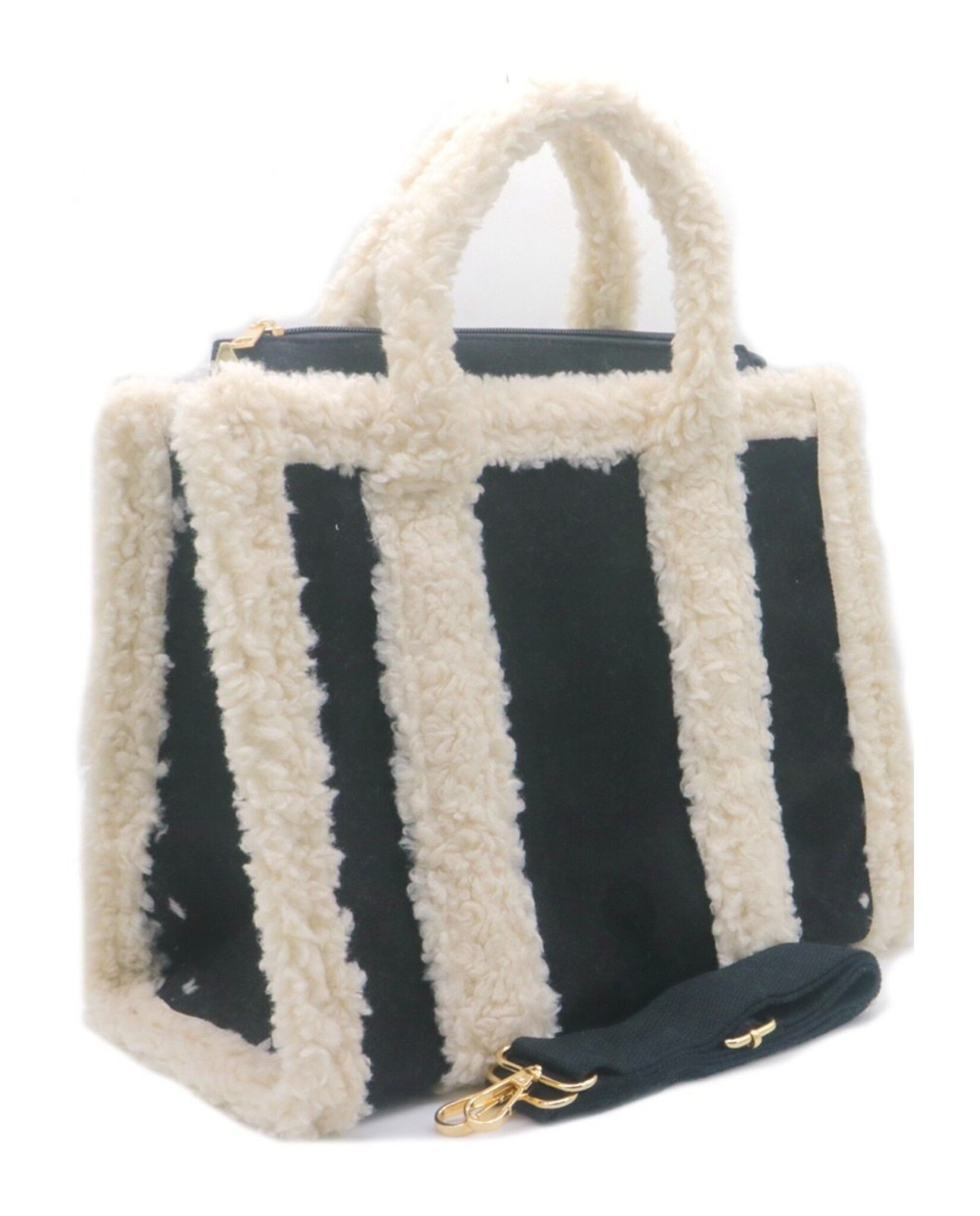 Zwarte faux fur shopper met teddy elementen
