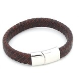 Sazou Jewels Rood bruin Leren Armband met Stainless  Steel Slot