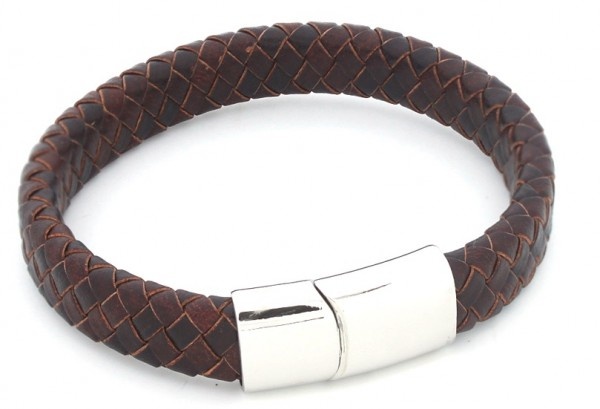 Sazou Jewels Rood bruin Leren Armband met Stainless  Steel Slot