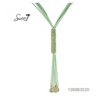 Sweet7 Lange dubbele groene koord ketting met tassels en kralen