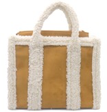 Cognac faux fur shopper met teddy elementen