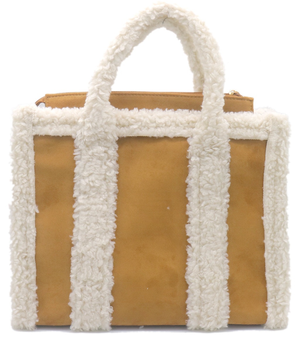 Cognac faux fur shopper met teddy elementen