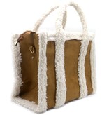 Cognac faux fur shopper met teddy elementen
