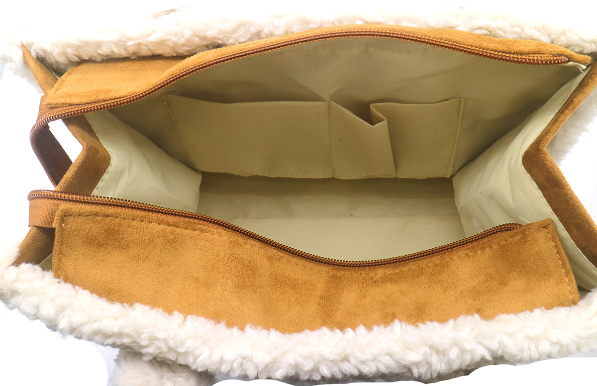 Cognac faux fur shopper met teddy elementen