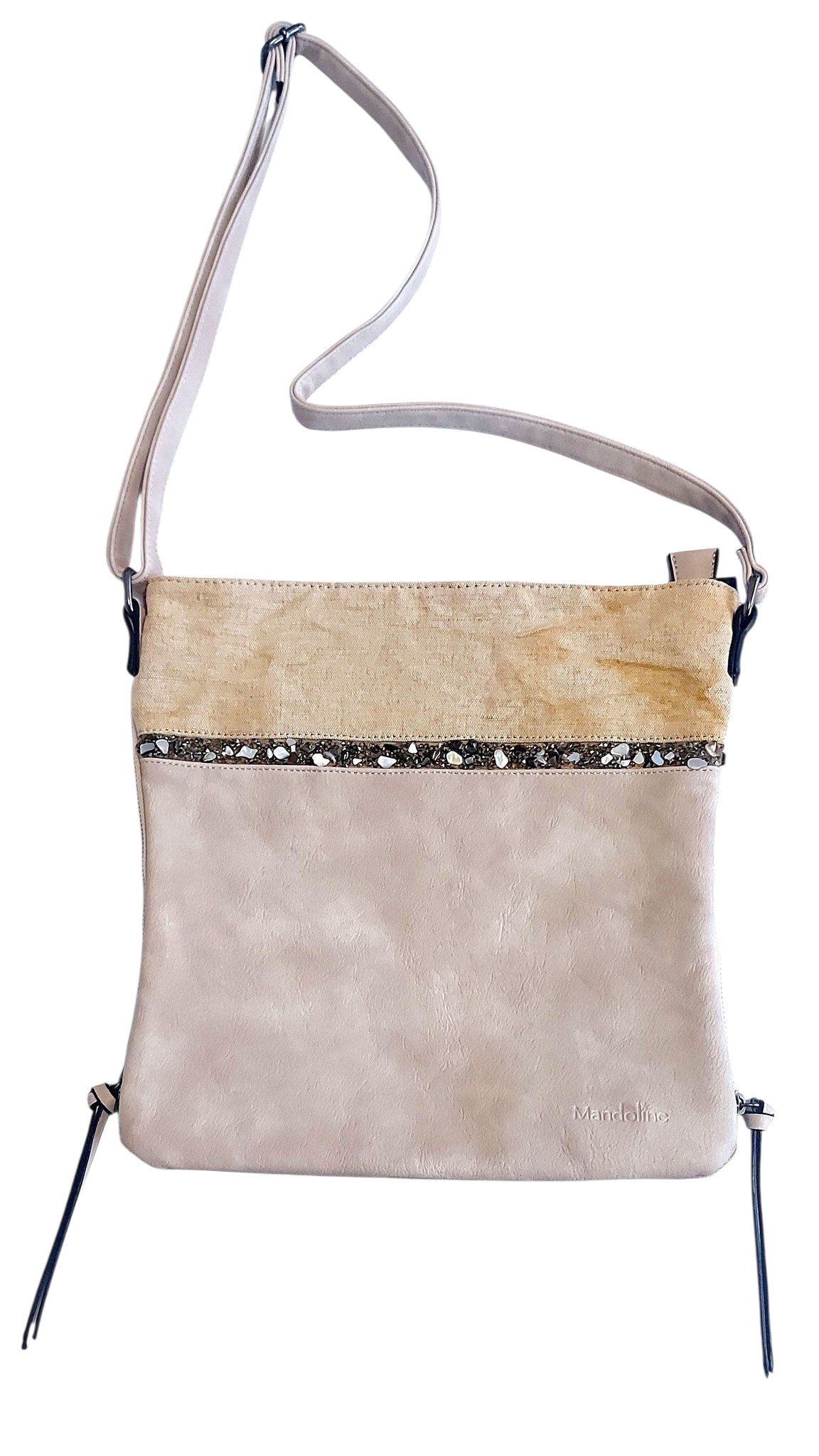 Beige Oker tas Mandoline met decoratieve steentjes