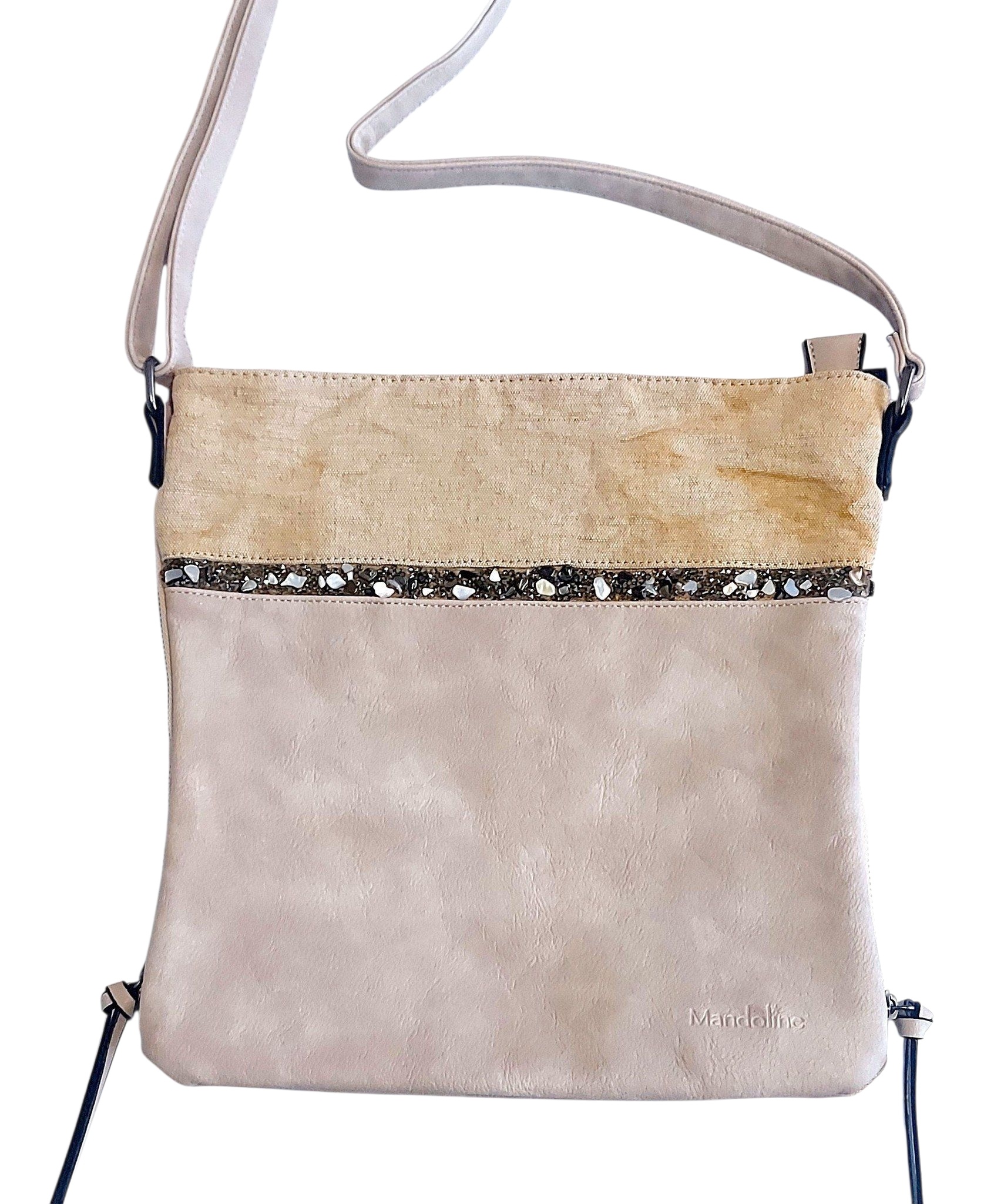 Beige Oker tas Mandoline met decoratieve steentjes