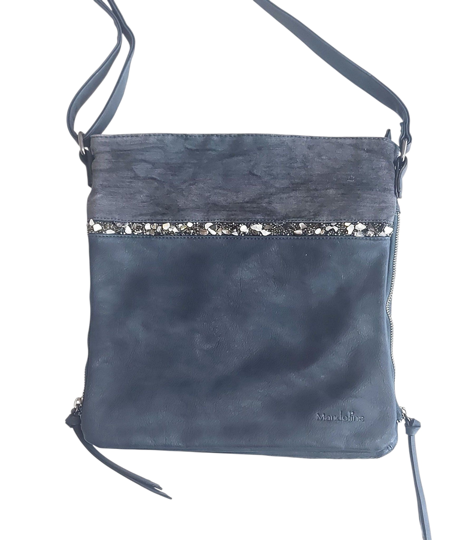 Blauwe tas Mandoline met decoratieve steentjes