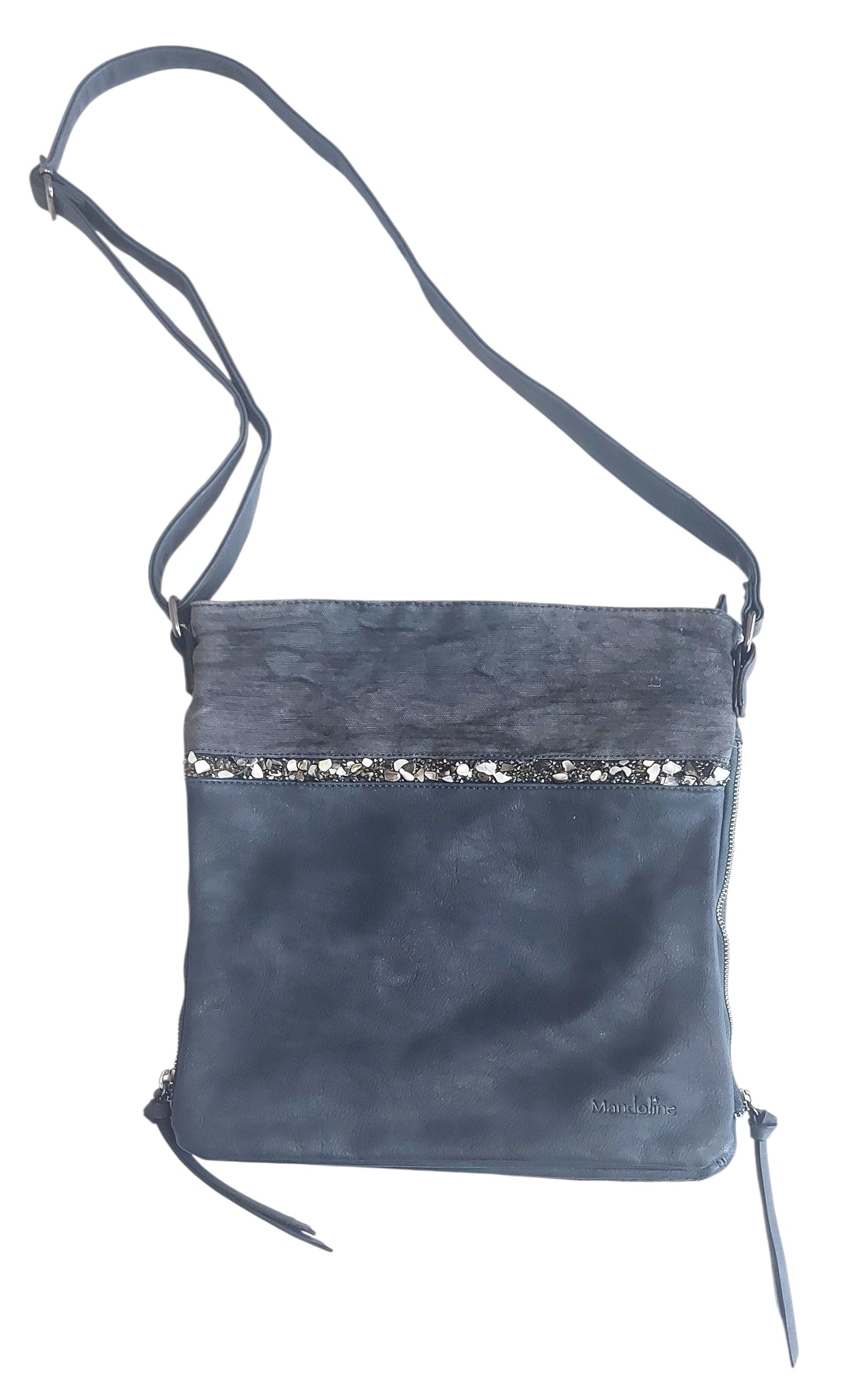 Blauwe tas Mandoline met decoratieve steentjes