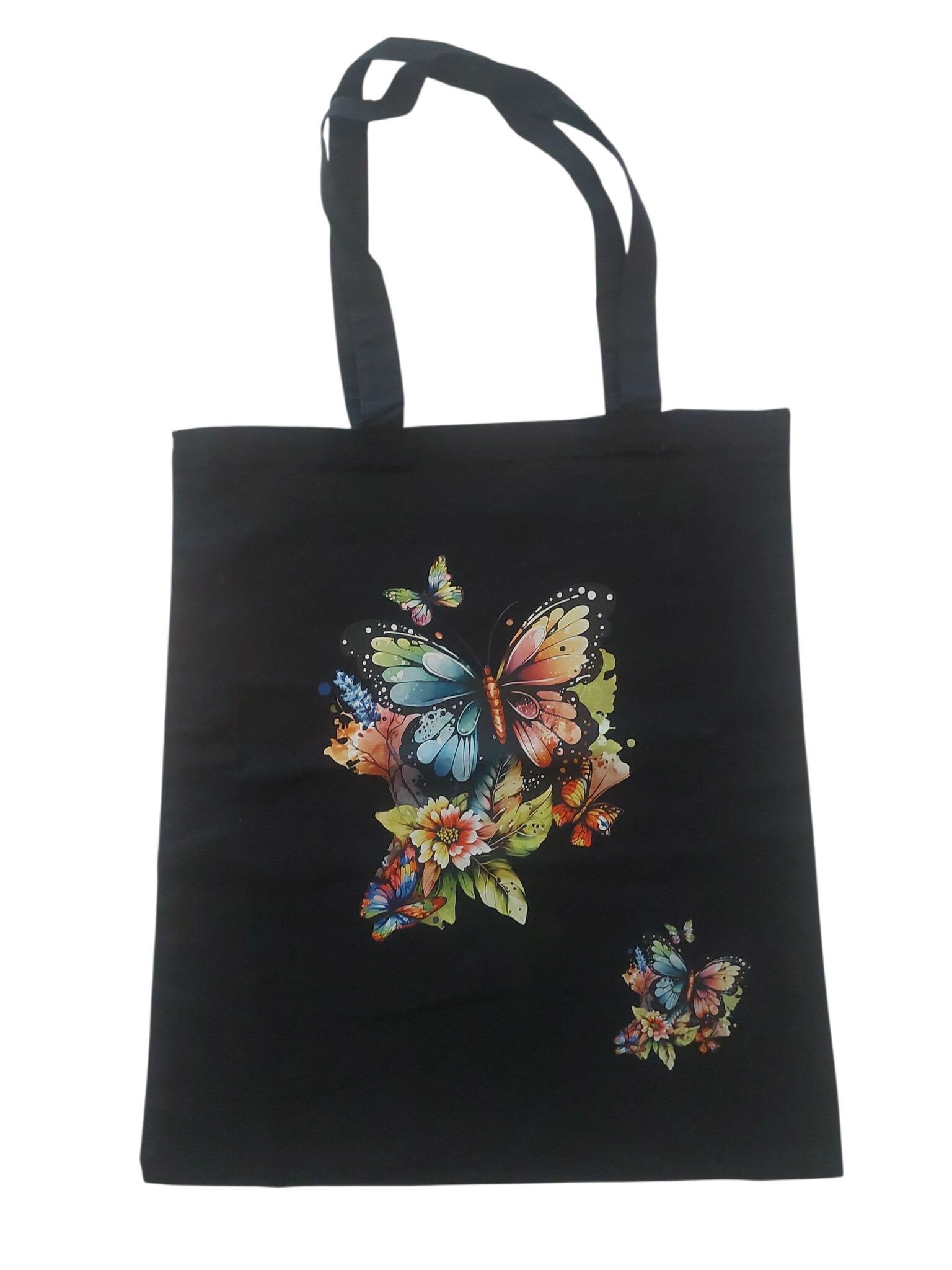 Sazou Jewels Zwarte katoenen tas met kleurrijke vlinders