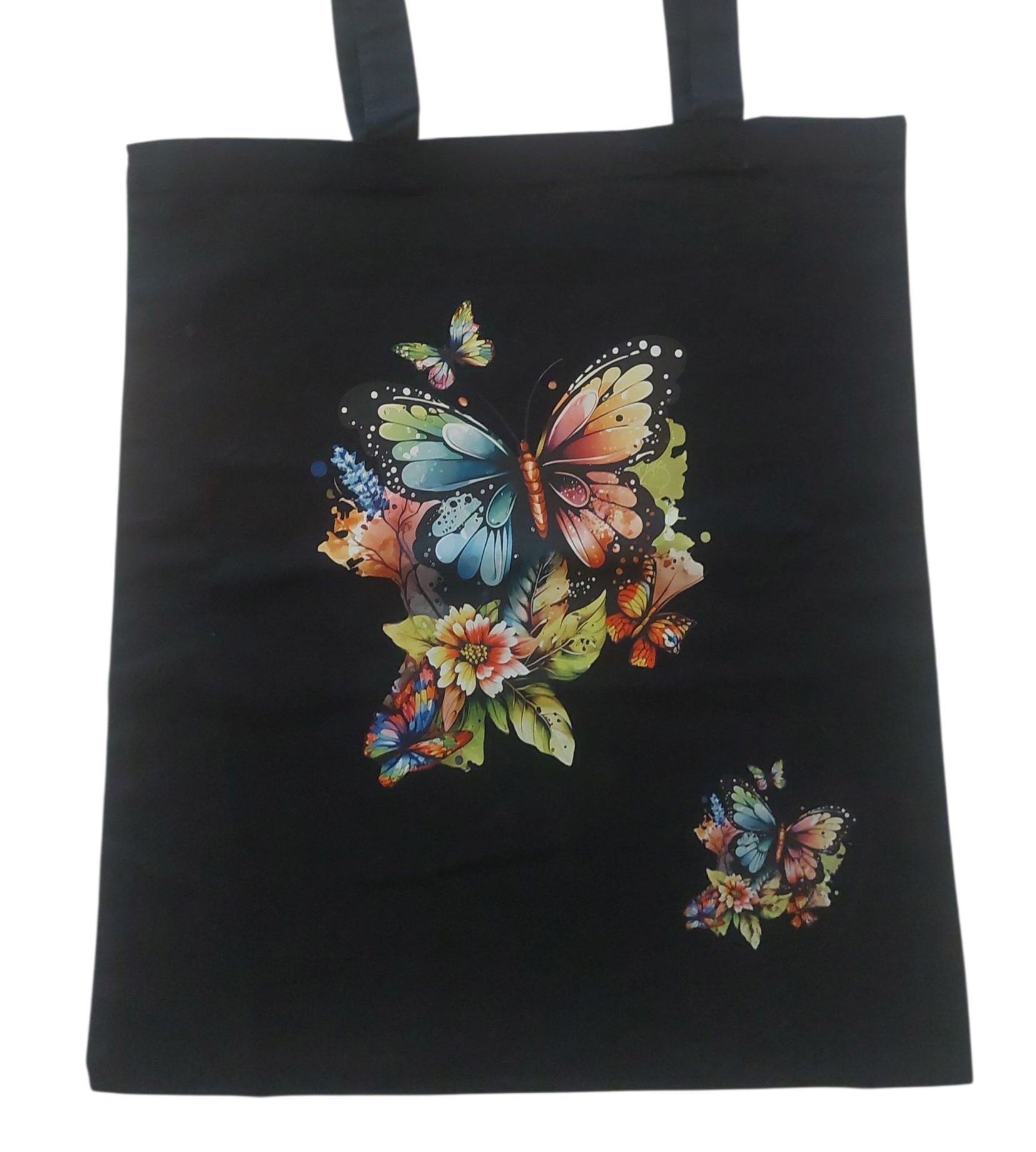 Sazou Jewels Zwarte katoenen tas met kleurrijke vlinders