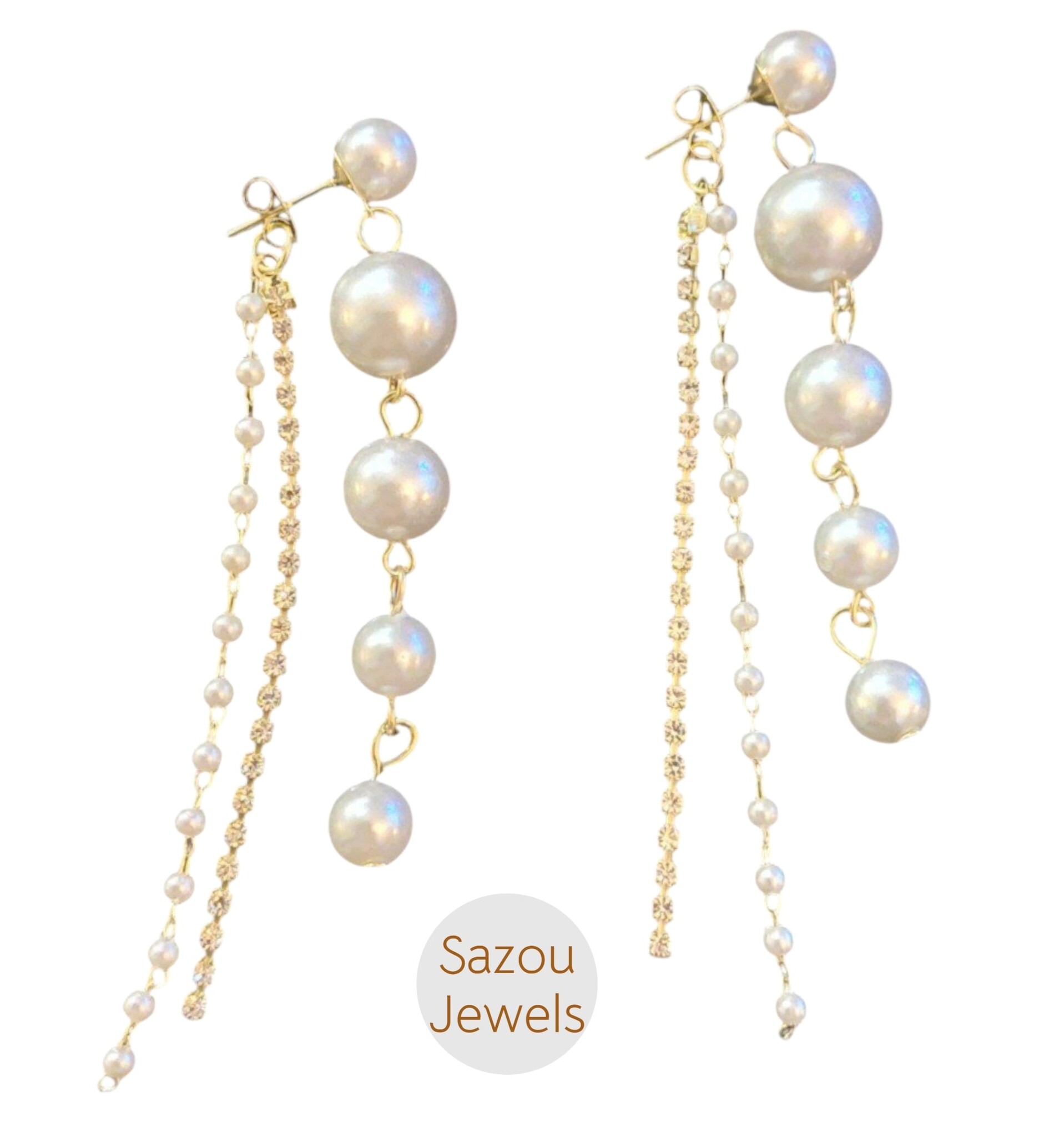 Lange oorbellen met parels en strass