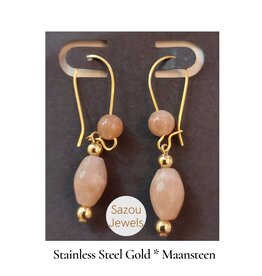 Sazou Jewels Oorbellen | Maansteen | Stainless Steel | Gold