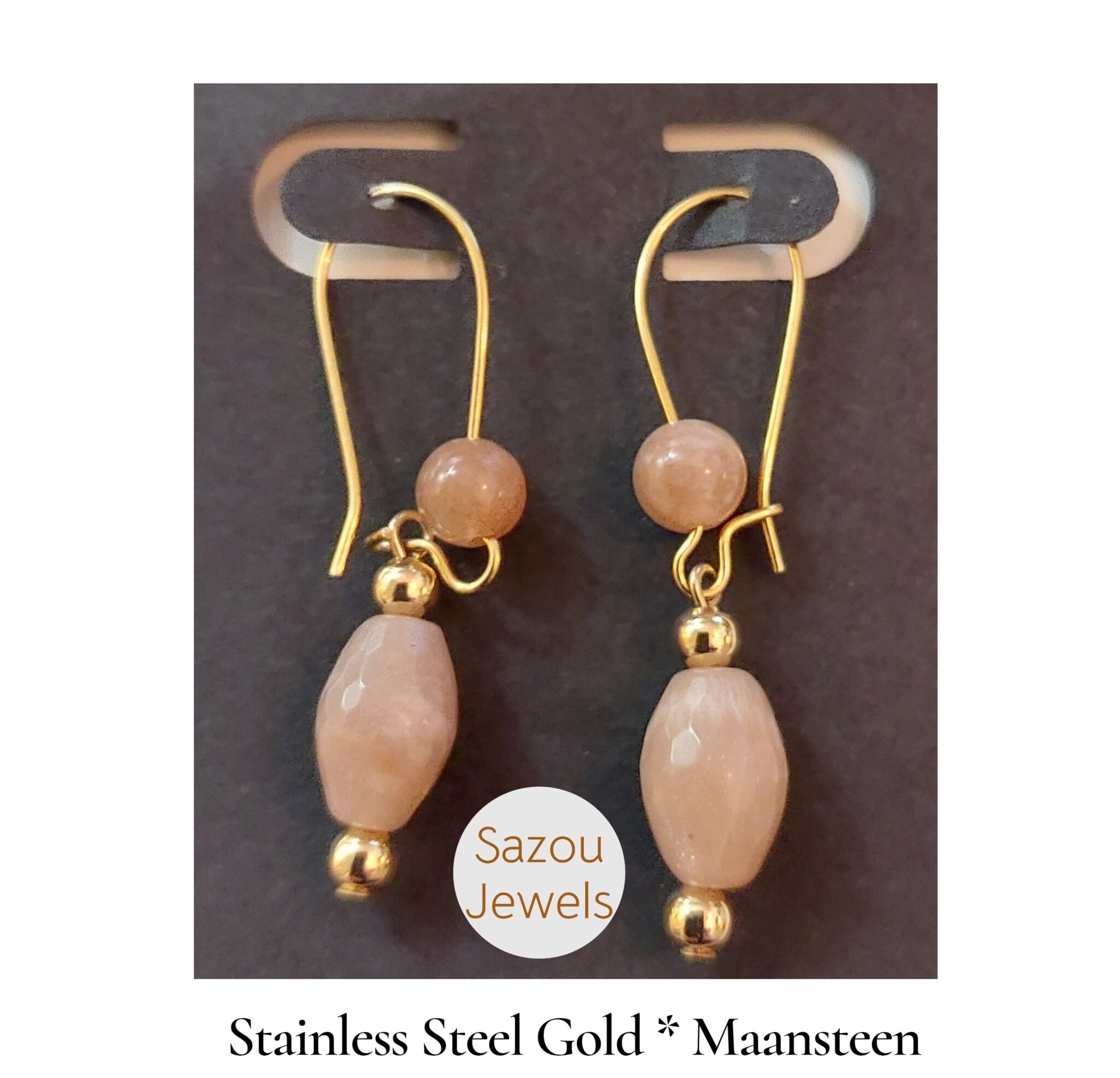 Sazou Jewels Stainless steel oorhangers met maansteen hanger