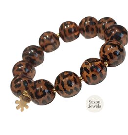 Sazou Jewels Armband | Luipaard | Acryl | Hematiet | Steel