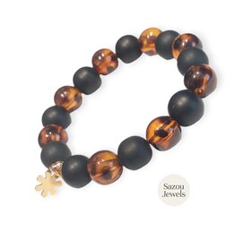 Sazou Jewels Armband | Luipaard | Zwart | Acryl | Steel