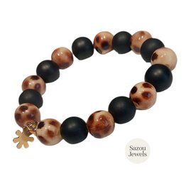 Sazou Jewels Armband | Luipaard | Acryl | Hematiet | Steel