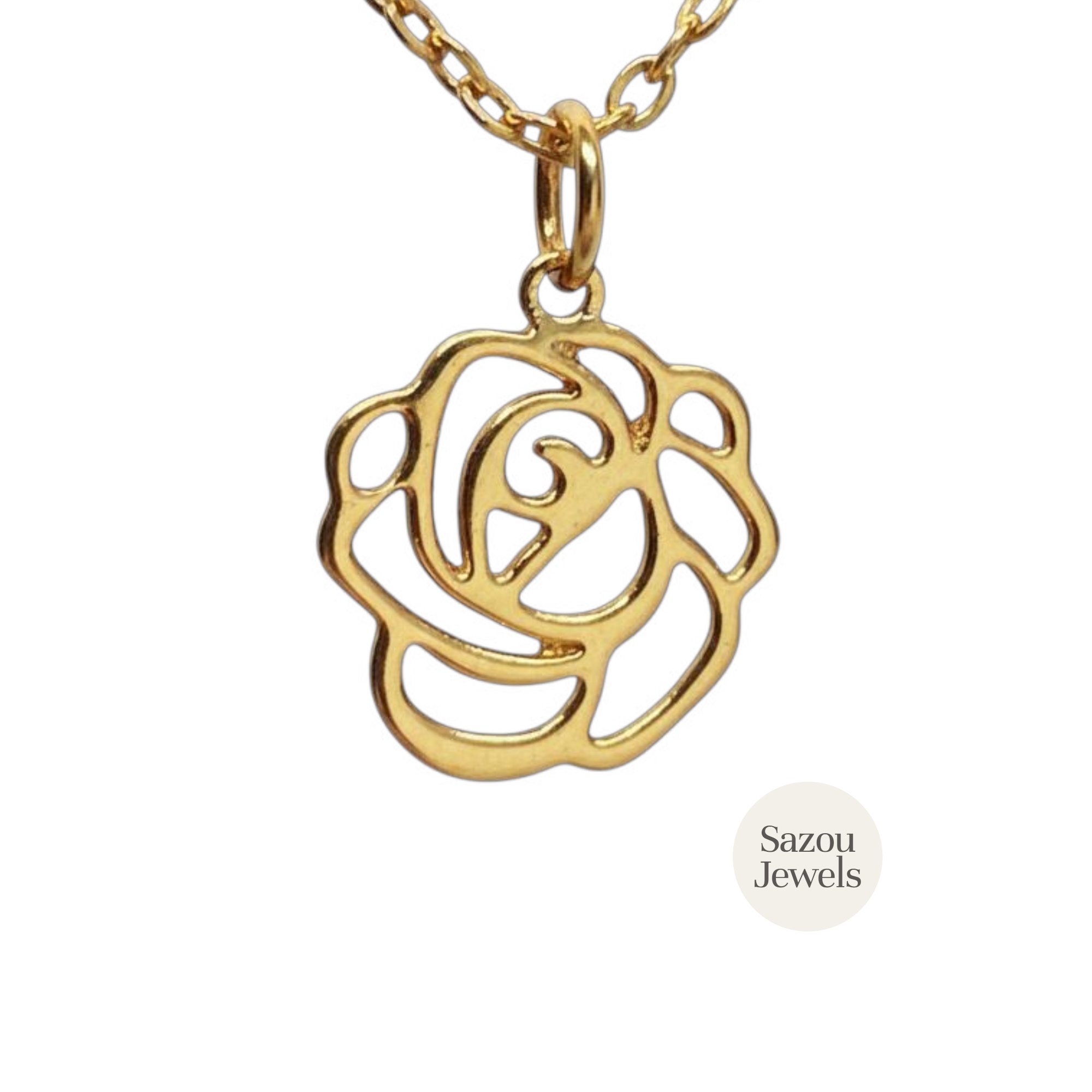 Sazou Jewels Stainless steel ketting met roos bedel op een kaart