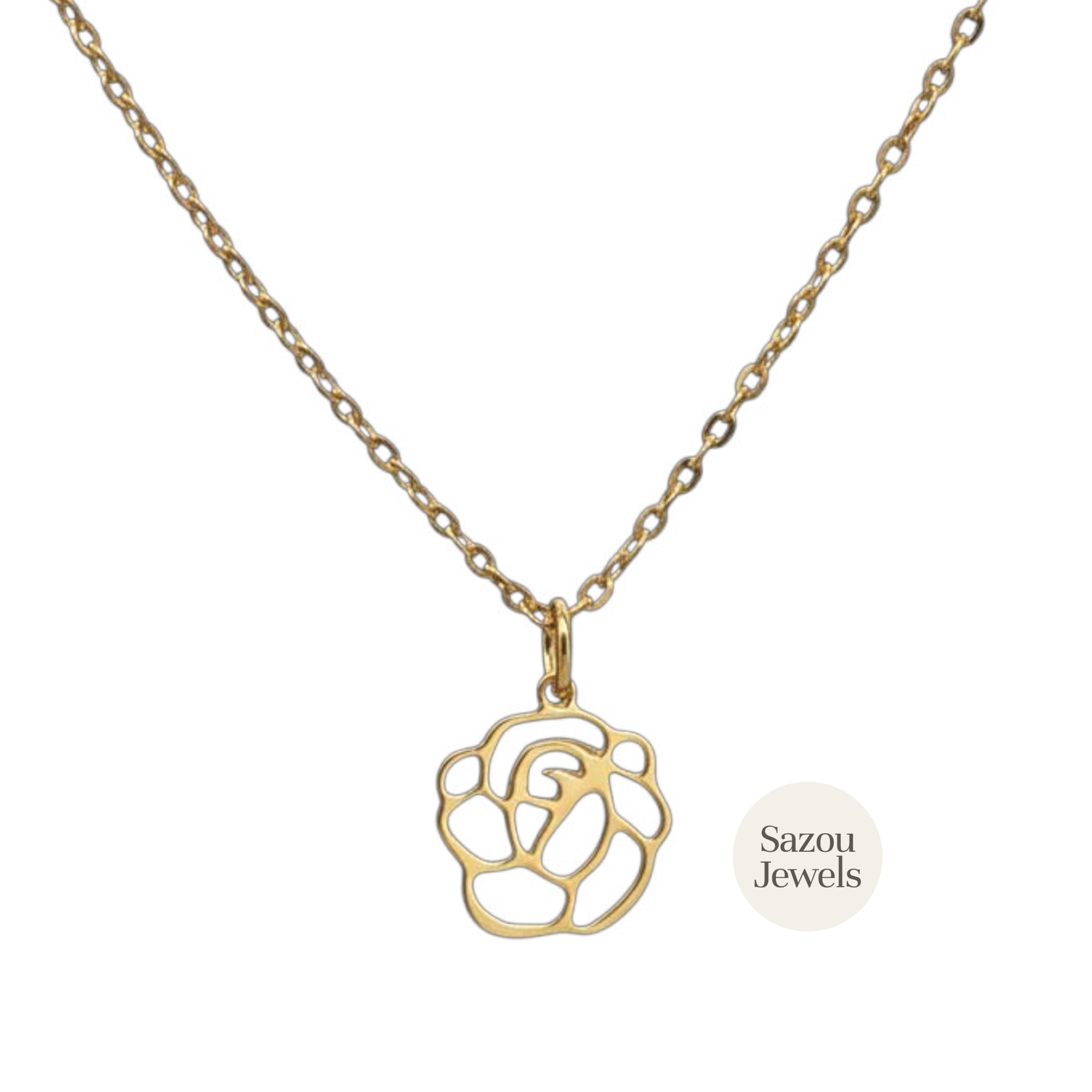 Sazou Jewels Stainless steel ketting met roos bedel op een kaart