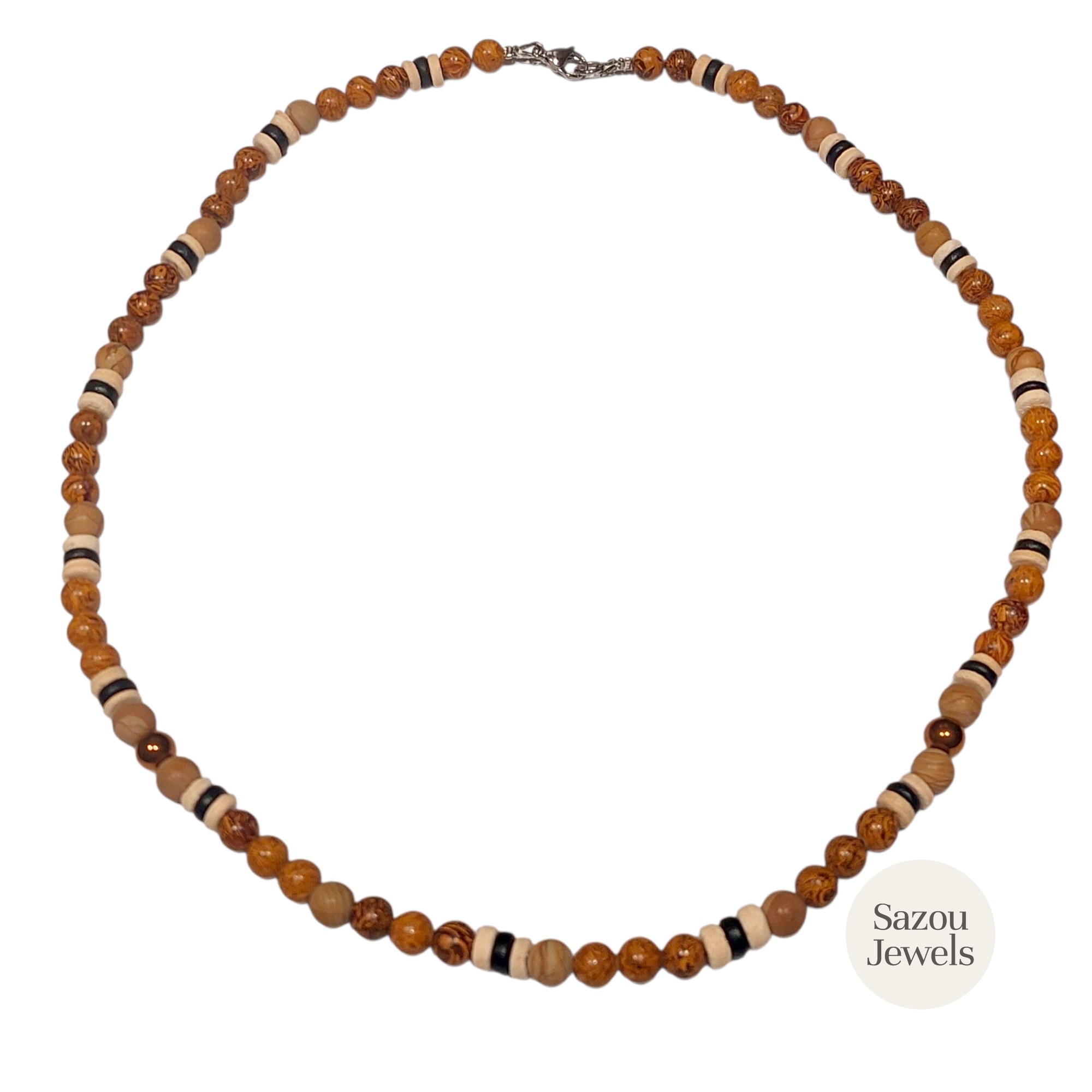 Sazou Jewels Lange ketting met natuurlijke kralen