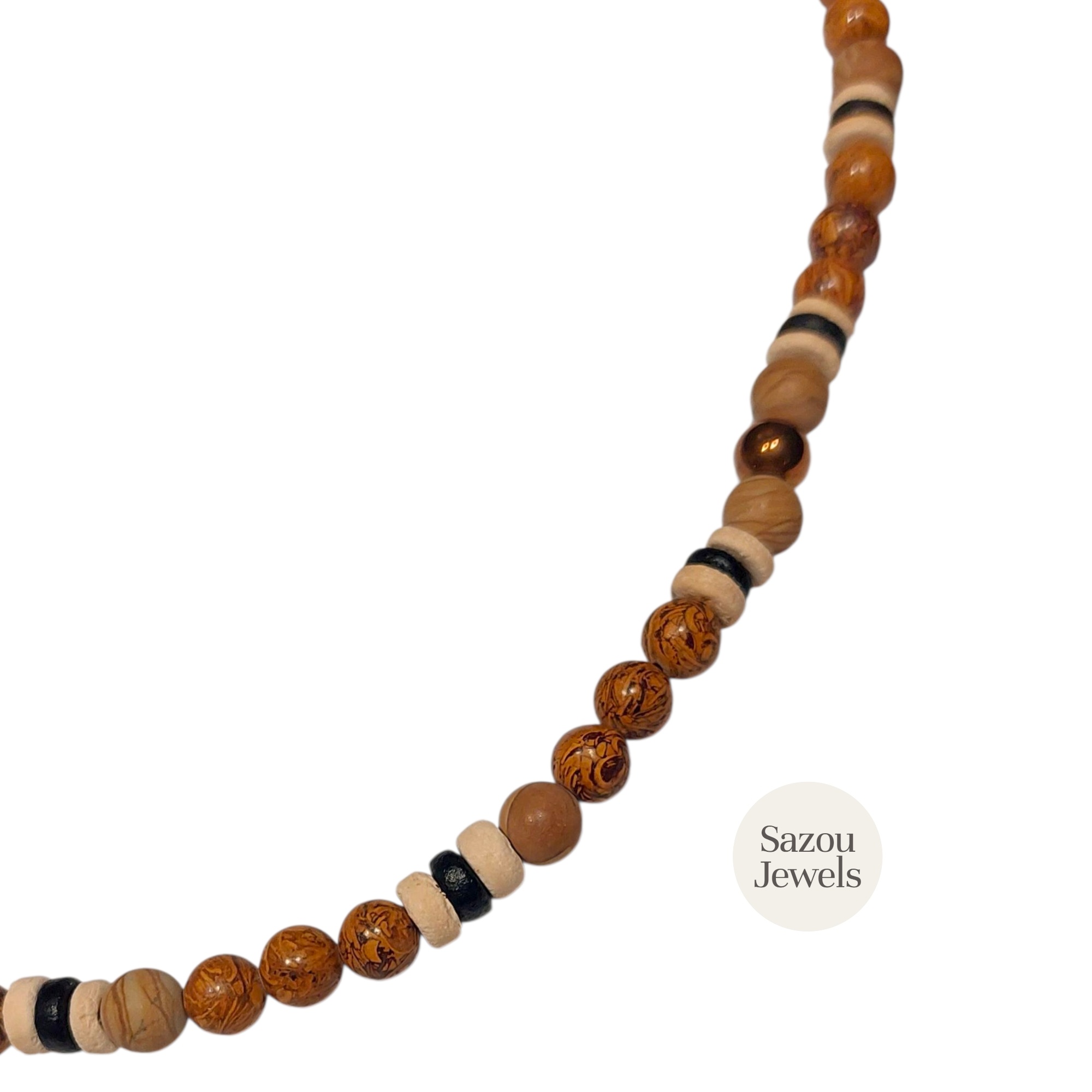 Sazou Jewels Lange ketting met natuurlijke kralen