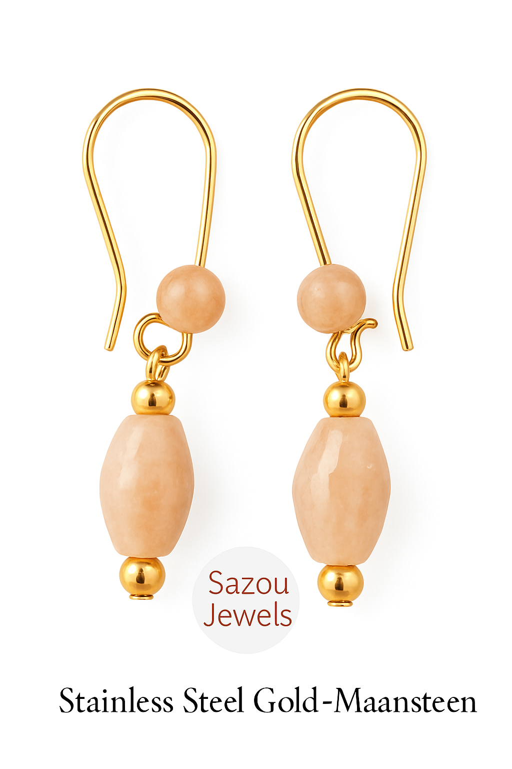 Sazou Jewels Stainless steel oorhangers met maansteen hanger